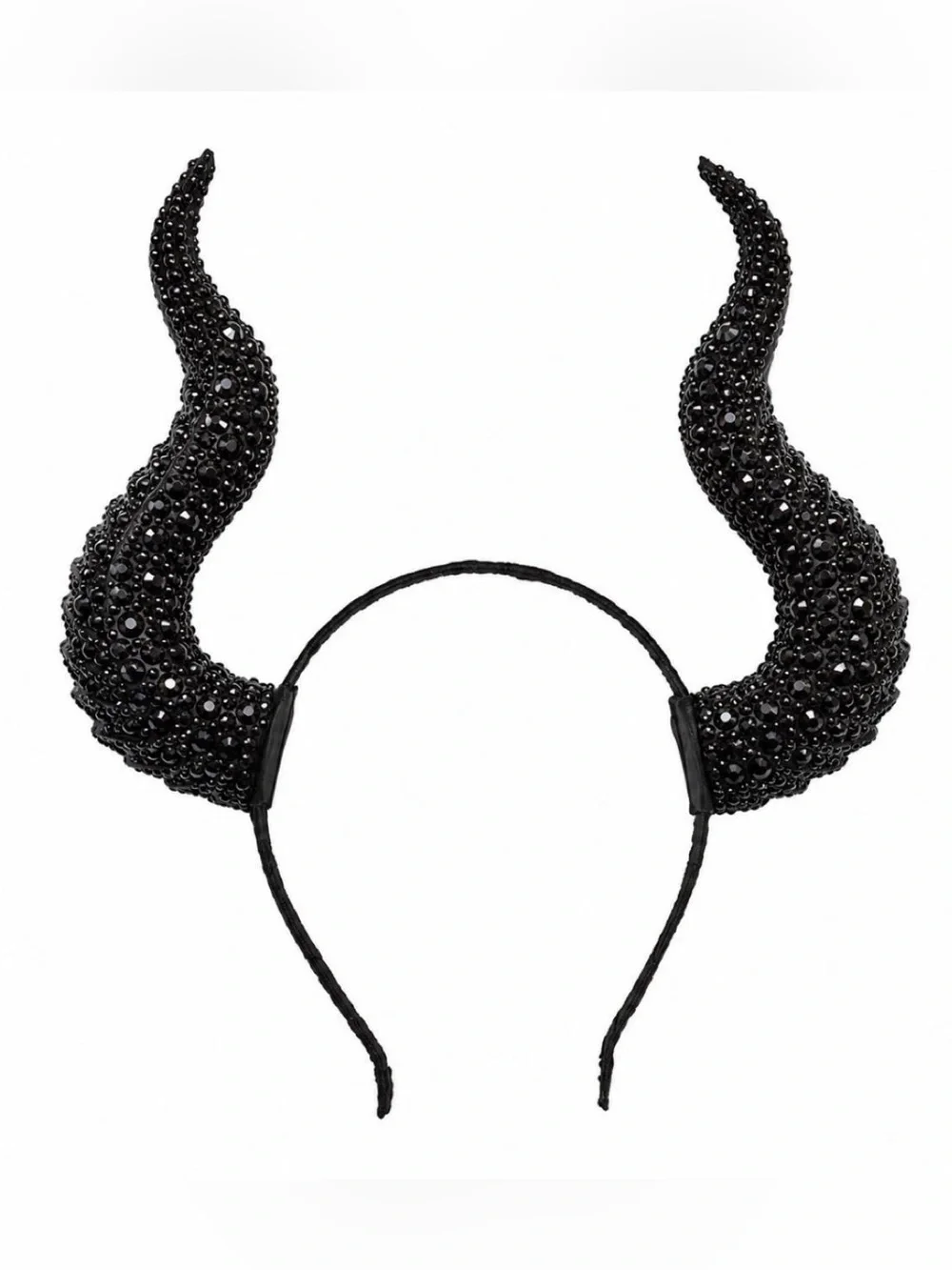 Jet Black Rhinestone Gothic Horns Headband New